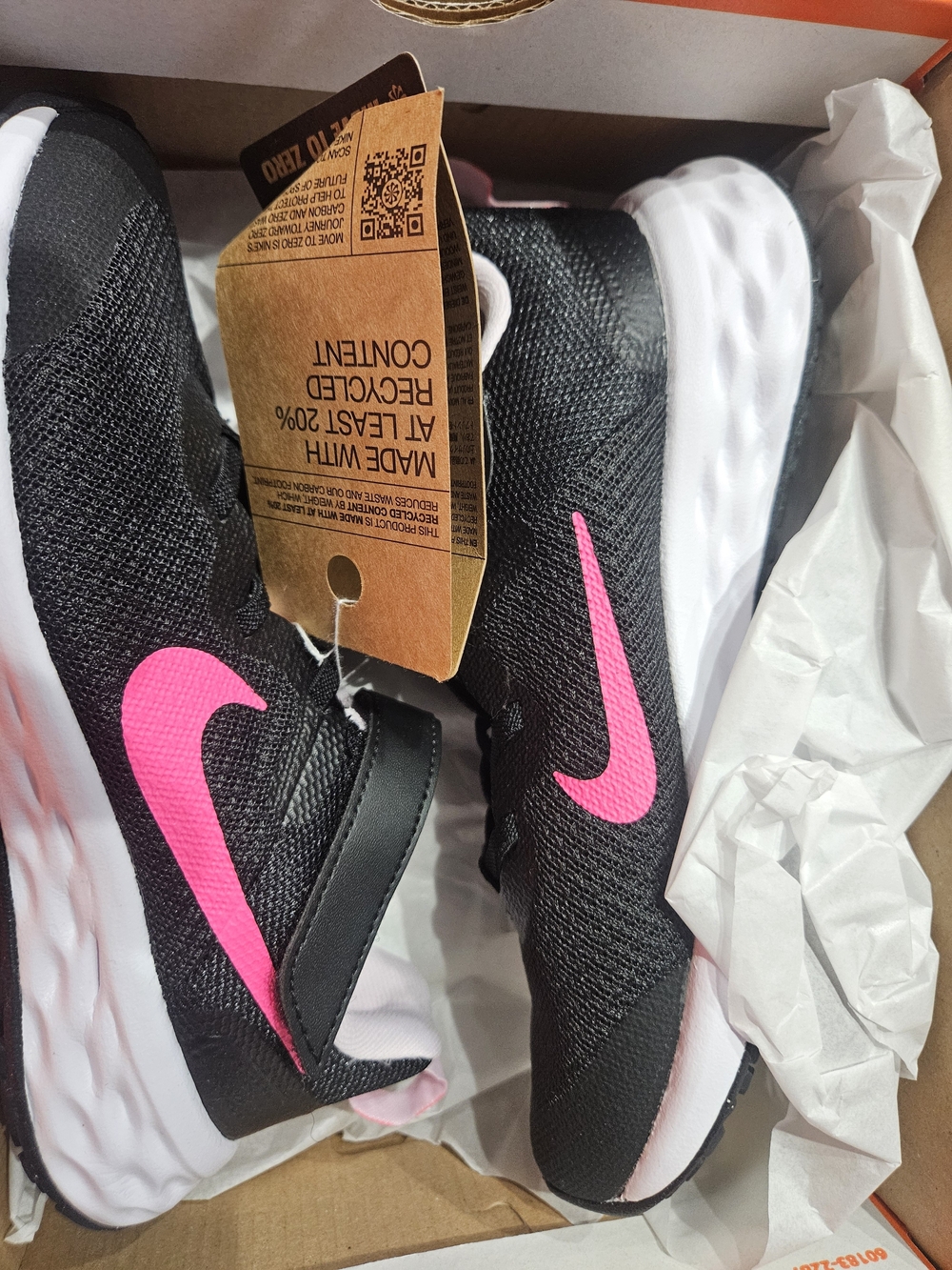 Nike Kids Black Sneakers with Pink Swoosh